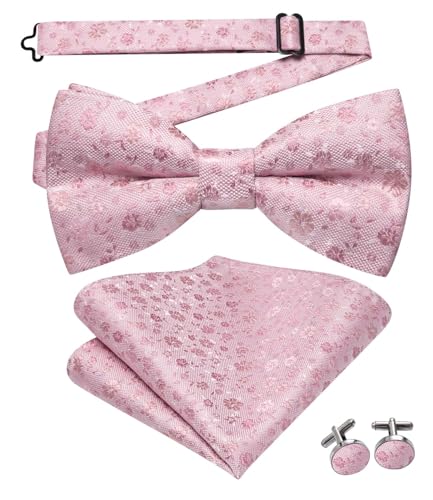 Image of Hi-Tie Bow Ties for Men Pre-Tied Pocket Square with Cufflinks Mens Bowtie Sets for Wedding Formal Party