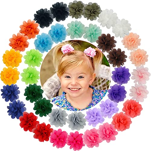 Willingtee 40Pcs 2" Chiffon Flower Hair Bows Tiny Clips For Girls Fully Lined Non Slip Baby Clips Hair Accessories For Baby Girls Newborns Infants Toddlers 20 Colors In Pairs #TOP6
