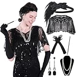 Cetarinop Roaring 20s Accessories for Women,1920s Accessories Roaring 20s Great Gatsby Headband Flapper Costume Accessories Harlem Nights Accessories for Women with Shawl Feather Headpiece Necklace