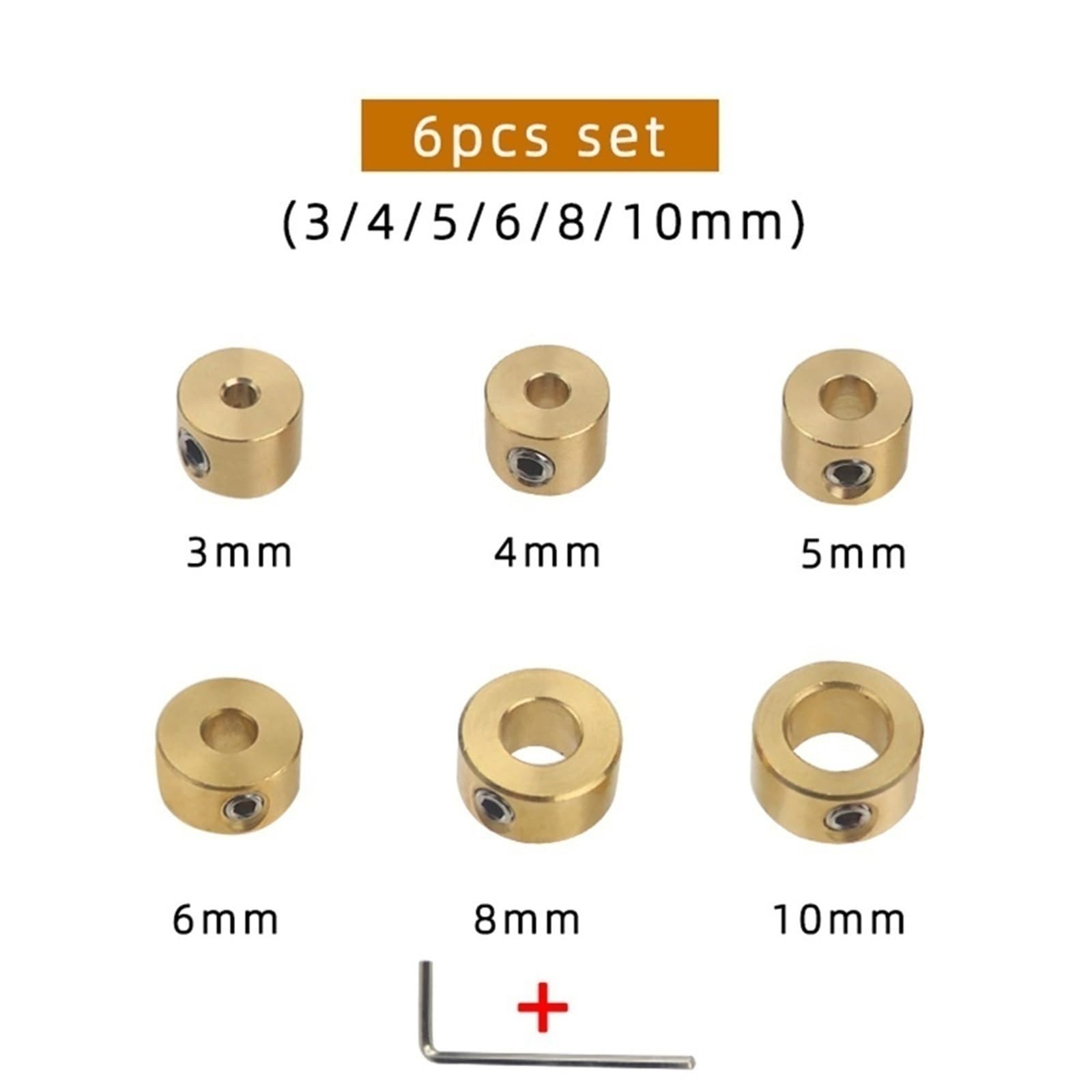 Lot de 6 Colliers d'arrêt en Laiton, bagues de Profondeur Fendues, clé hexagonale for forets de 3 mm, 4 mm et 5 mm