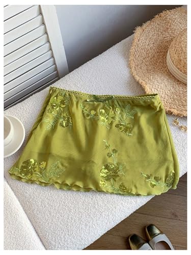 Milumia Women's Floral Sequin Mini Skirt Bow Knot Low Waist Summer Mesh Short Skirts3