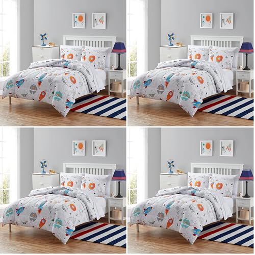 Image of Kids Bedding Set Bed in a Bag for Boys and Girls Toddlers Printed Sheet Set and Comforter, Twin, Floating in Space (Pack of 4)
