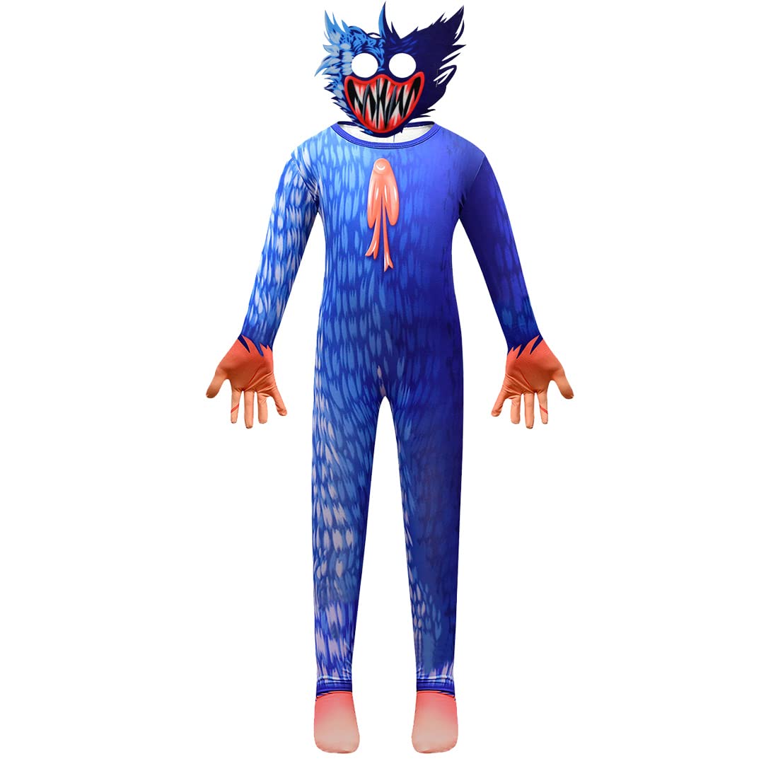 Kids Halloween Scary Monster Role Play Gamer Cosplay Costumes Cartoon Fancy Dress Up Jumpsuit Outfits (5-6 Years, Blue)