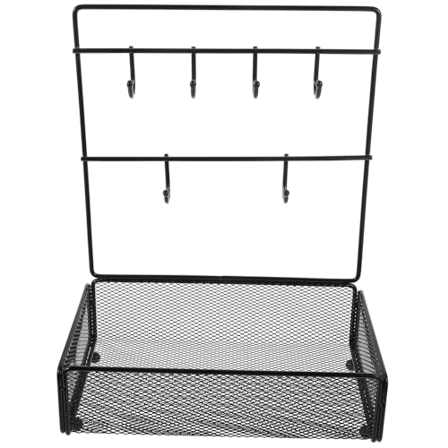 EXAOMBLE 多機能壁掛けキー ジュエリーホルダー おしゃれな黒色アイアン製 卓上兼用 玄関収納 小物整理アクセサリースタンド