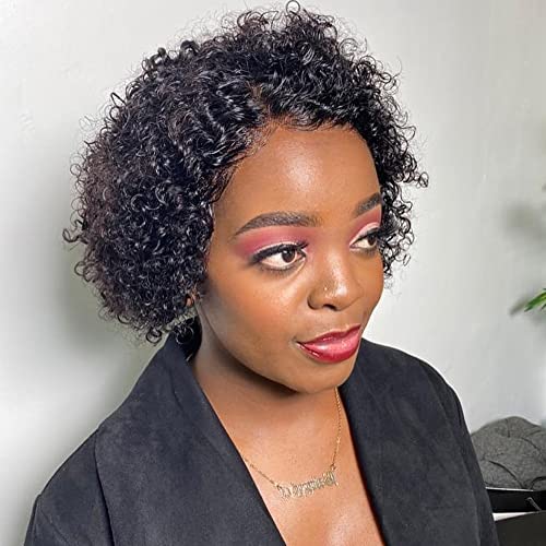 Short Pixie Cut Curly Wig Short Bob Wig 13X1 Lace Front Virgin Brazilian Human Hair Wig 180% Pixie Wigs for Black Women Human Hair Pre Plucked Cheap Remy Hair Wig Short Curly Lace Front Wig Human Hair