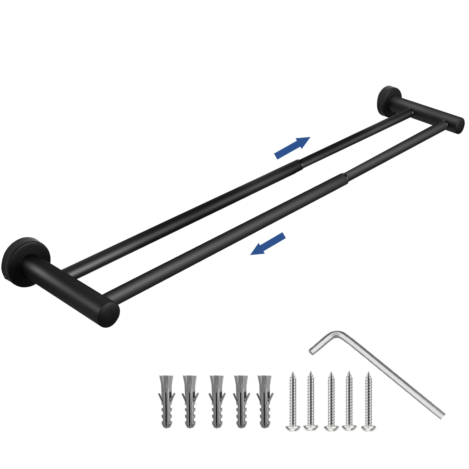 Toalleros para baño, libremente retráctiles de 16.7 a 28.6 pulgadas, toallero de barras dobles, acabado de pintura para hornear, acero inoxidable SUS304 para baño, cocina, baño, baño, baño, cocina,