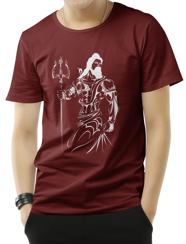 KAPTOMen's Mahadev Printed Tshirt - 100% Cotton, Regular Fit, Round Neck, Graphic Printed, Half Sleeves