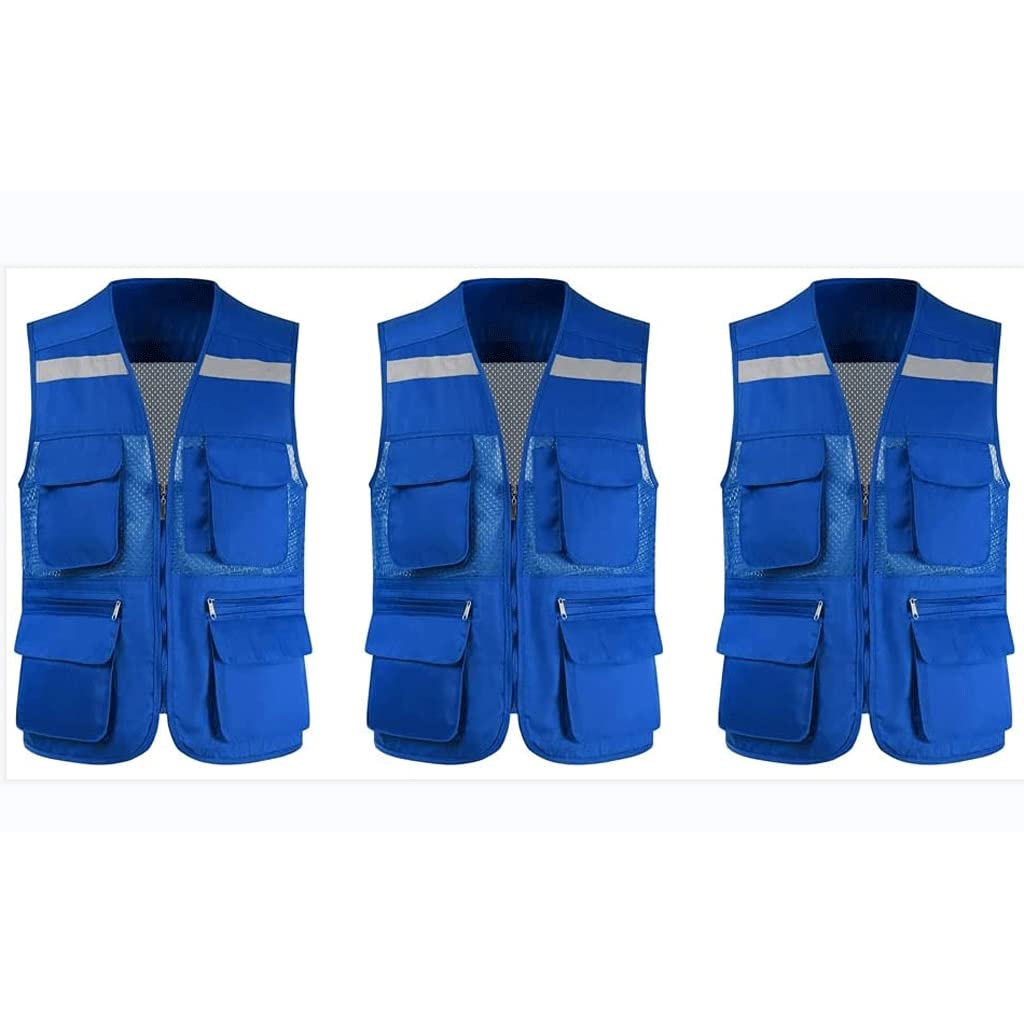 TOMYEUS Chalecos Reflectantes de Alta Visibilidad Chaleco de Seguridad de Visibilidad multibolsillo de Malla Chaleco de Seguridad de Trabajo de equitación Unisex Conjunto de 3 Piezas