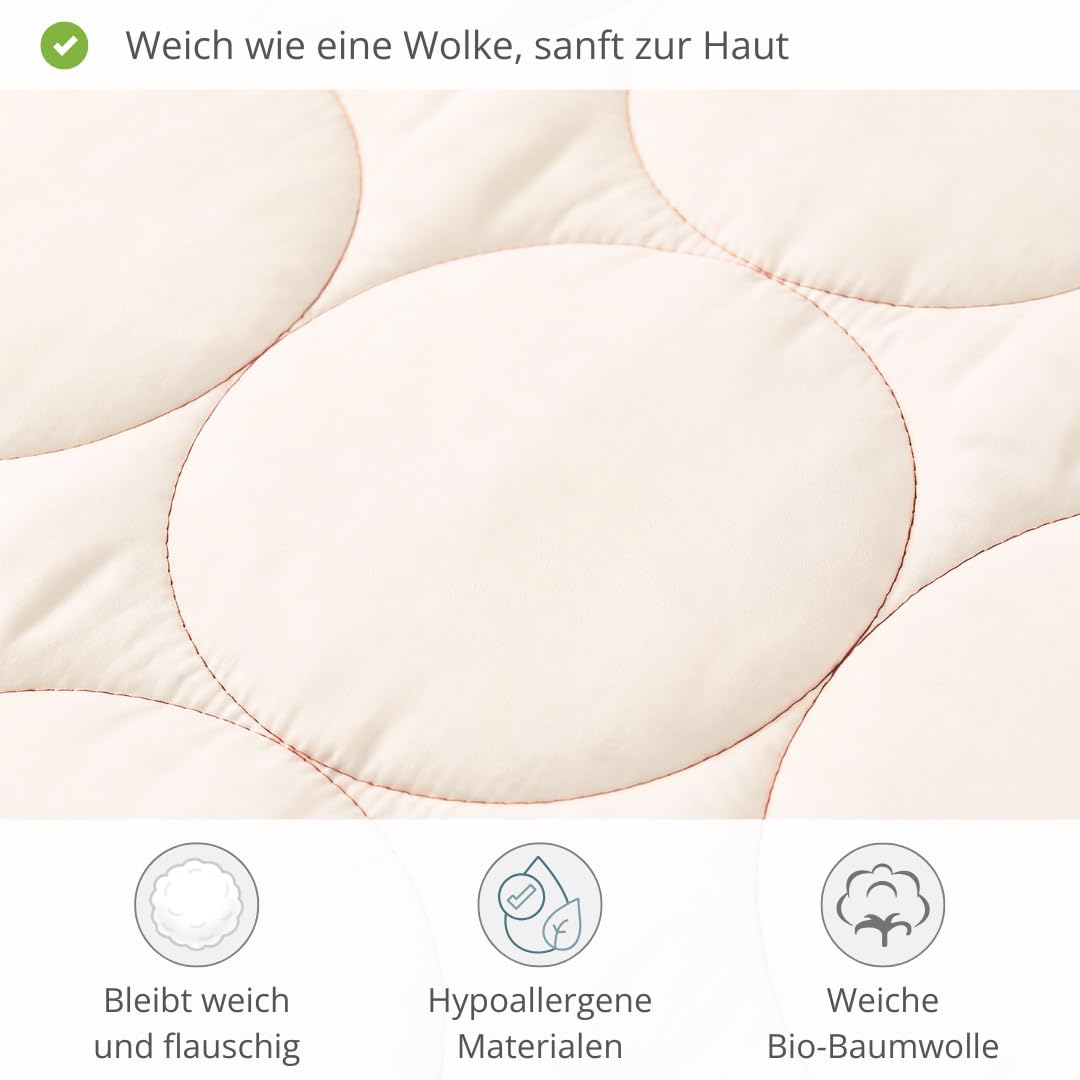 Sommerbettdecke aus Schafwolle 180 g/m² | Leichte Swisswool, Bio-Baumwollbezug, Atmungsaktiv, Temperaturregulierend, Waschbar