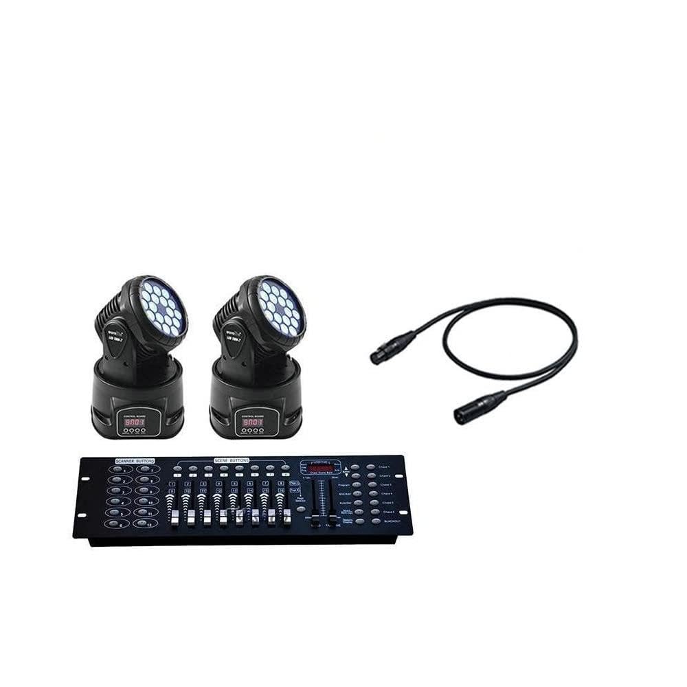 Trade Shop - Kit Proiettore LED RGB Testa Mobile Rotante 7 LED DMX + Mixer DMX RGB 192-2 Pezzi -