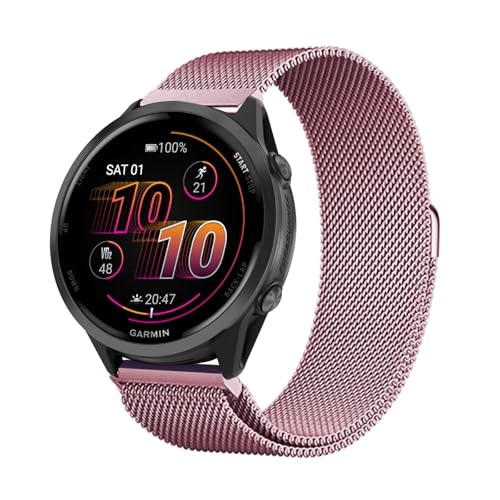金属 スマートウォッチバンド 対応 Garmin Forerunner 570 47mm 22mm 交換ベルト調整可能 男女兼用 マグネットクラスプ 鋼 留め金 メッシュ 軽量 通気性 ストラップコンパチブル 換えバンド Garmin Forerunner