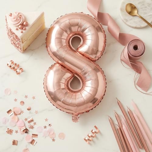 Image of Wanna Party Numerical 8 Rose Gold Balloon for Birthday and Anniversary Party | Number Foil (40inch)