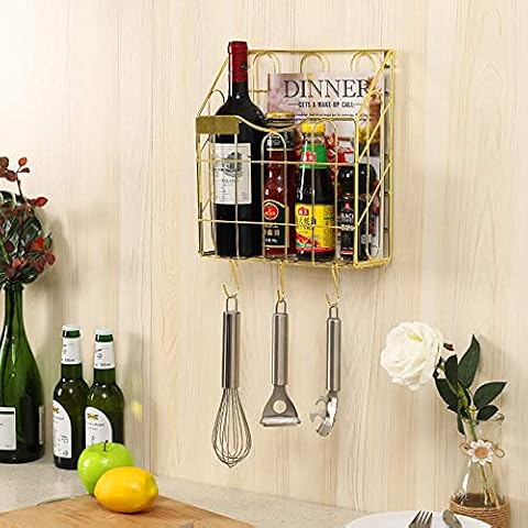 Superbpag File Holder Metal Mesh Wire Shelf Hanging Folder Mail Document Organizer Office Storage Rustic Industrial Design (Gold) Cover