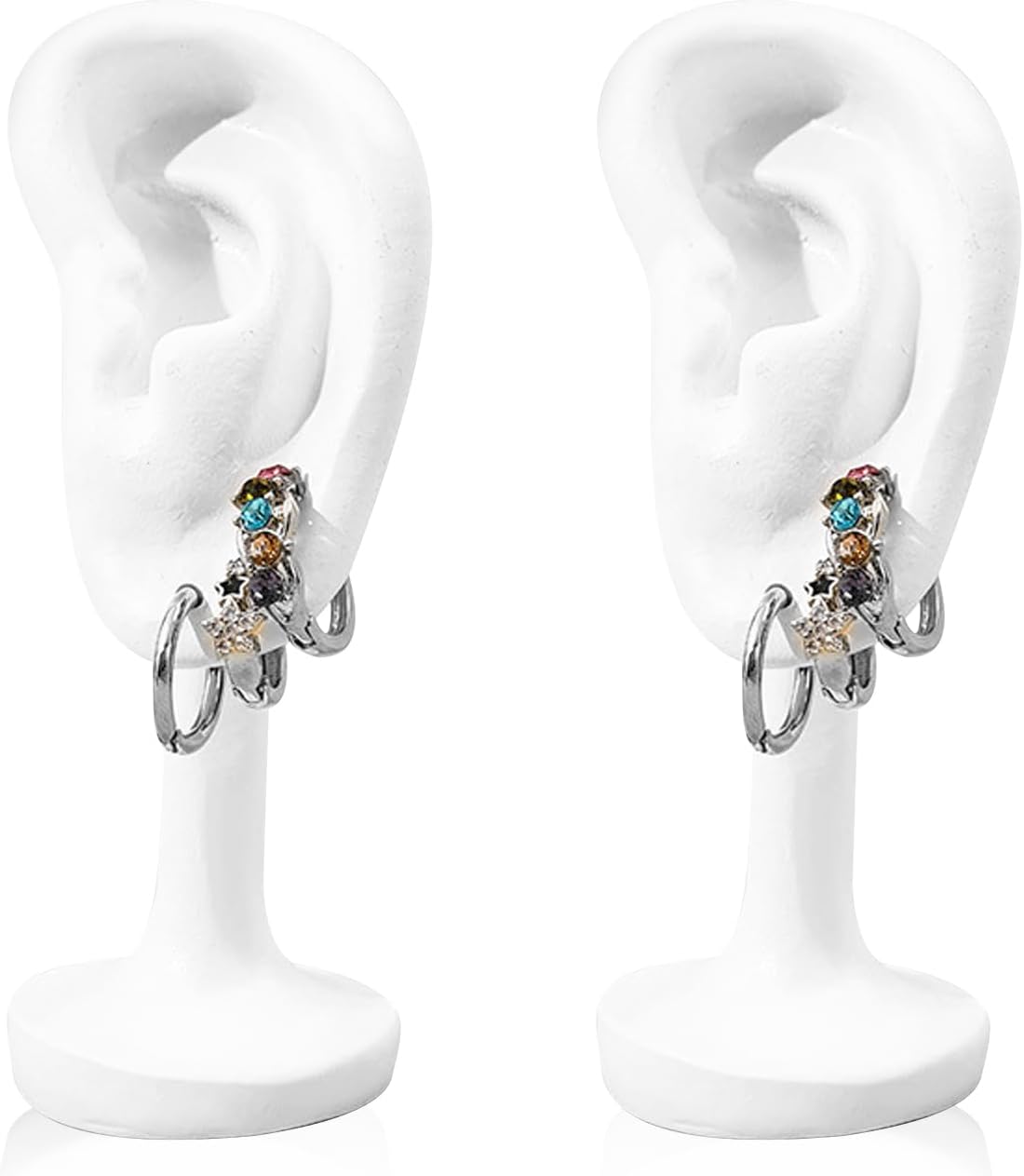 Chris.W 2 Pcs Ear Shaped Jewelry Display Rack, Human Earring Display Holder for Shows Countertop Stand Earring Hanger Tower (White)