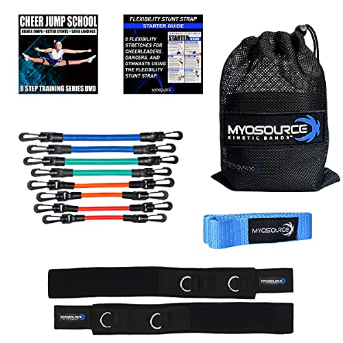 Cheer Kinetic Bands - Flexibility Fitness Training Kit For Cheerleaders - Leg Resistance Bands, Stunt Strap, Digital Training Downloads (User Weight Is More Than 110 Lbs (50 Kg) Blue Stunt Strap) #TOP9