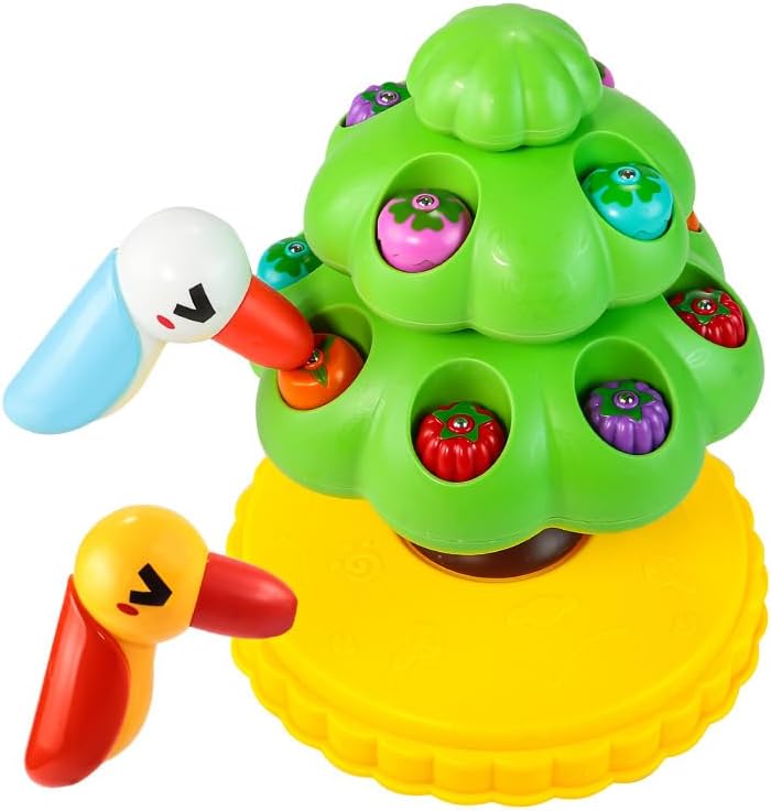 Woodpecker Magnetic Toy, Rotating Tree with 6 Fruits & Bird, Fine Motor Skills Toys for 1 2 3 Year Olds, Light Up Music Toddler Learning Toys, Gift for Baby Boy Girl Age 1-3