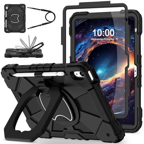 Image of WESOROL Case for iPad (A16) 11th Generation 11 Inch (2025),iPad 10th Generation 10.9 Inch (2022),Full-Body Drop Protection i Pad Case 10th Gen with Rotating Stand Screen Protector,Black