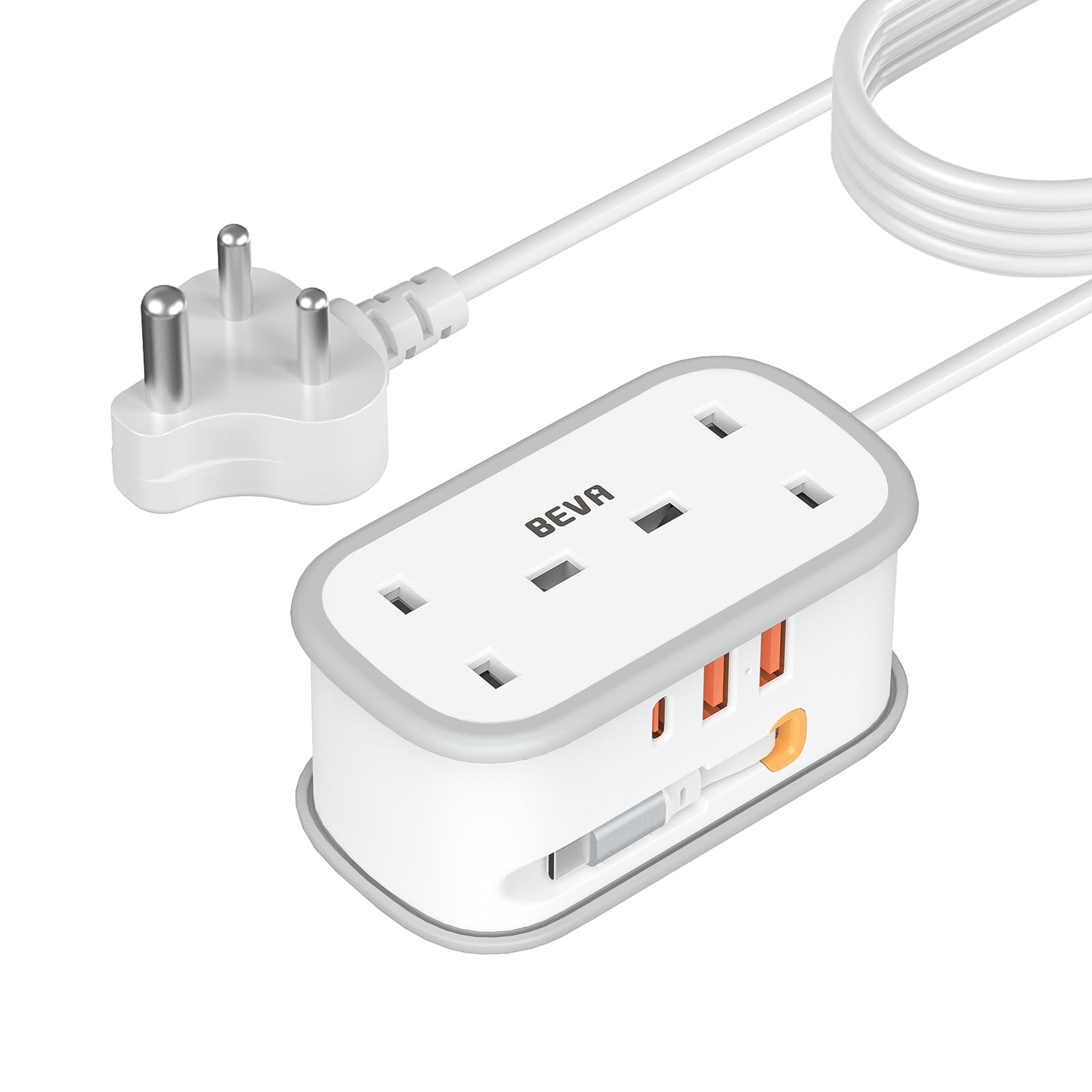 UK to European Plug Adapter with 1.5M Extension Cable, BEVA 2 Way 3 USB (2A+1C) Travel Adapter with Retractable USB C Cable for Germany France Spain Turkey Greece Iceland etc (Type E/F) — view 12