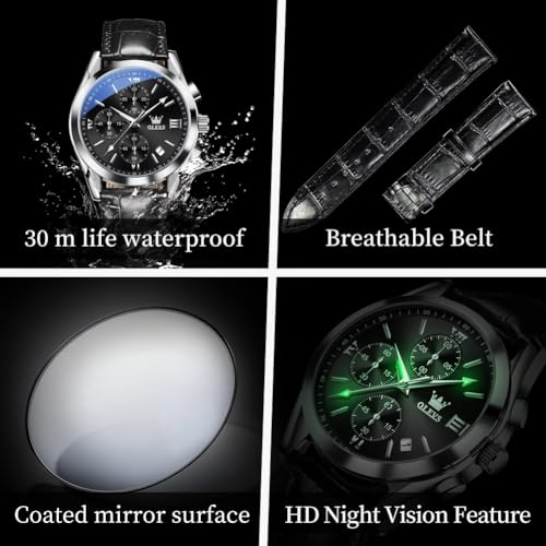 Image of OLEVS Men's Watches Brown Leather with Date,Casual Watches for Men,Large Face Watches Men,Chronograph Mens Watch,Sport Waterproof Business Dress Analog Quartz Men's Wrist Watches Reloj De Hombre