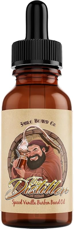 Fable Beard Co. Óleo para Barba The Distiller, Especiarias, Bourbon e Madeiras de Barril, com Óleos de Jojoba e Argan, Vitamina E, 30 mL