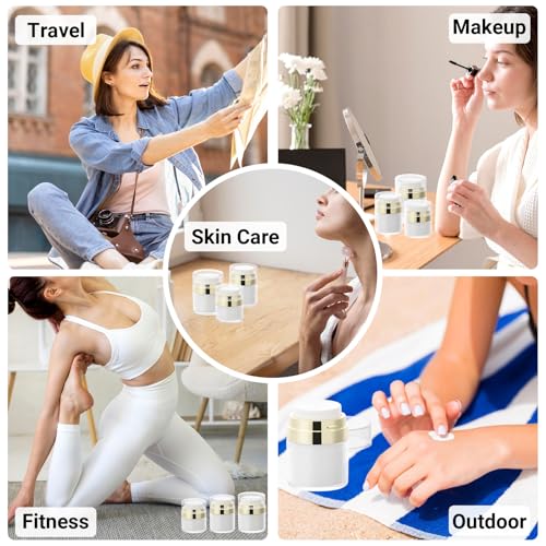 Image of Segbeauty 3Pack Airless Pump Jar Lotion Container, Mixed Pack Empty Cream Subpackage Jar Vacuum Bottle Dispenser, Gold Refillable Cream Vacuum Bottles Travel Size for Lotion Moisturizer Creams
