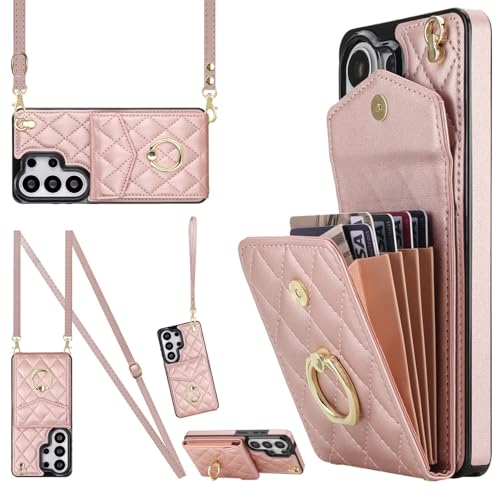 MRRSIWEI for Galaxy S26 Ultra Wallet Case.Lanyard Rose Gold