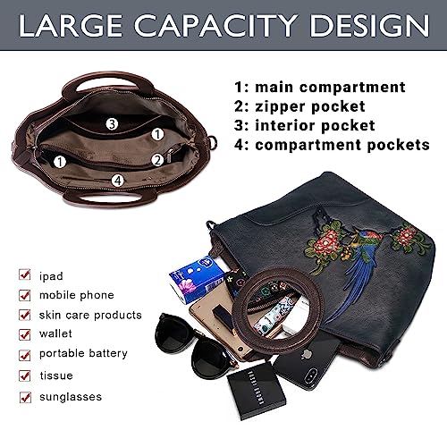 Image of Genuine Leather Satchel for Women Top Handle Bags Handmade Purse Vintage Embossed Leather Crossbody Handbags Hobo Bag