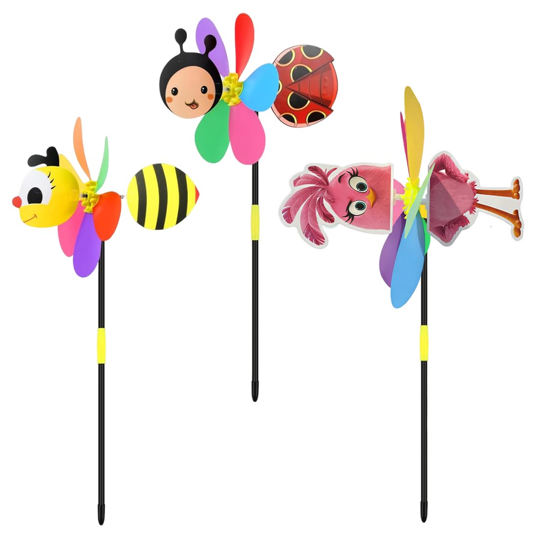 3 Pezzi Girandole Da Giardino Colorate, Girandole Bambini Decorative A Vento Da Esterno Con Forme Divertenti Api, Uccelli, Coleotteri, Per Vaso Balcone Prato Terrazzo