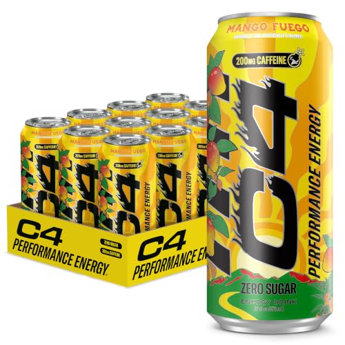 Image of C4 Performance Energy Drink, Mango Fuego, Zero Sugar Carbonated Preworkout Energy, 200mg Caffeine with Beta Alanine, 16 Fl Oz (12 Pack)