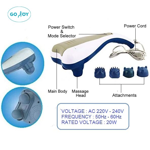 Image of Electric Dual Head Massager For Full Body Pain Relief with 2 Speeds Modes, Vibration, Magnetic & Infrared Therapy - Handheld for Neck, Back & Legs with 4 Interchangeable Heads (Blue)