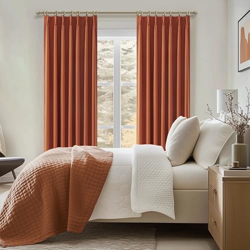 Image of Fall Burnt Orange Curtains Blackout 54 Inches Long 2 Panels Set, Terracotta Autumn Color Decor Retro for Living Room /Bedroom Antique Copper Rust Boho 70s Window Pinch Pleated Linen Drapes (W40 inchxL54 inch)