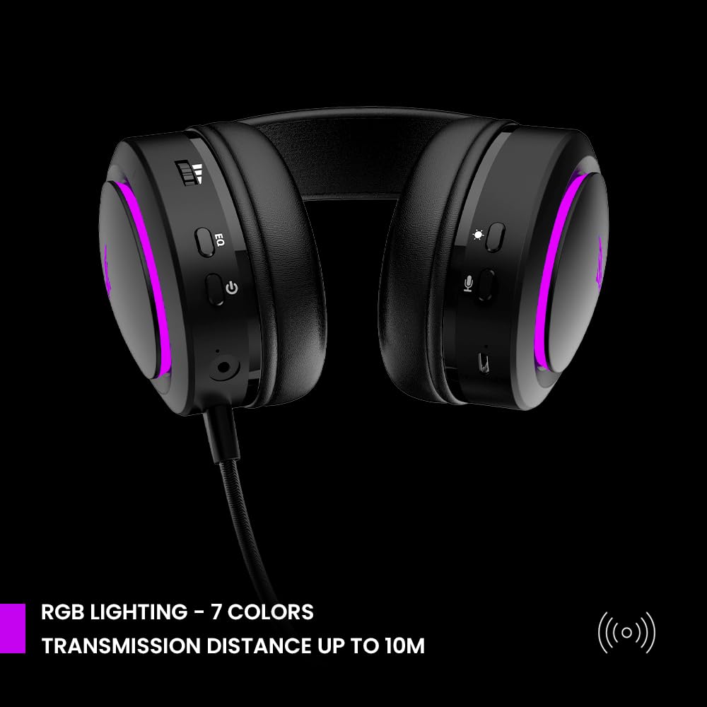 PREYON Hurricane Fly Cuffie Gaming Wireless USB - Cuffie Over Ear per PC e Laptop con Microfono Staccabile - Illuminazione RGB - Suono Surround 7.1 - Equalizzatore Bassi