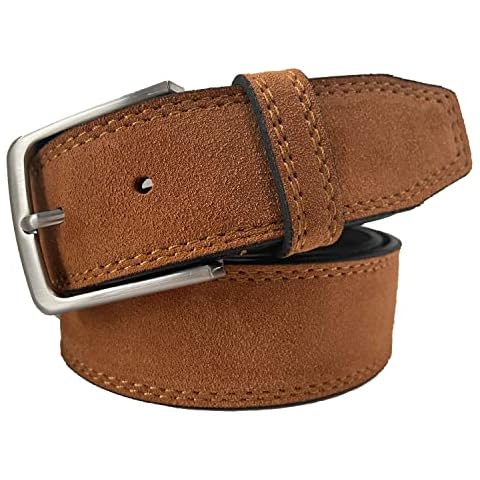 MENS ITALIAN SUEDE BELT 40MM (LARGE-36-38-INCHES, TAN) Cover