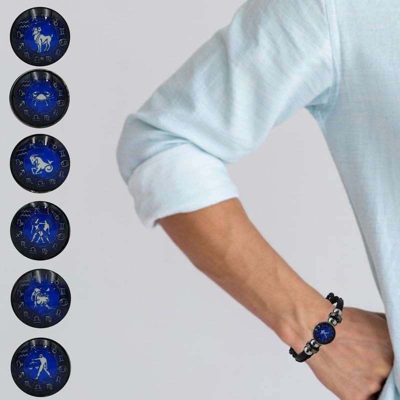 BHAGYA G Aries ((??? ????)) 12 New Constellation Bracelet Zodiac Signs Guardian Fluorescent Woven Leather Bracelet for Women & Men, All Age Jewelry Gifts for Unisex 1