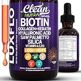 Liquid Biotin & Collagen Keratin Hyaluronic Acid Saw Palmetto Drops Vitamins for Hair Growth Support Silica Vitamin A C D Bamboo Turmeric Zinc Folate Magnesium Horsetail LuxFlo by Clean Nutra