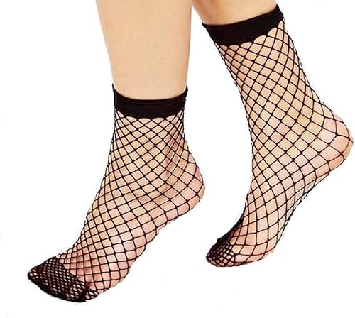 Yjemle 2 Pairs Black Women Fishnet Socks Fashion Black Mesh Ankle Short Sock, Socks and Tights Socks