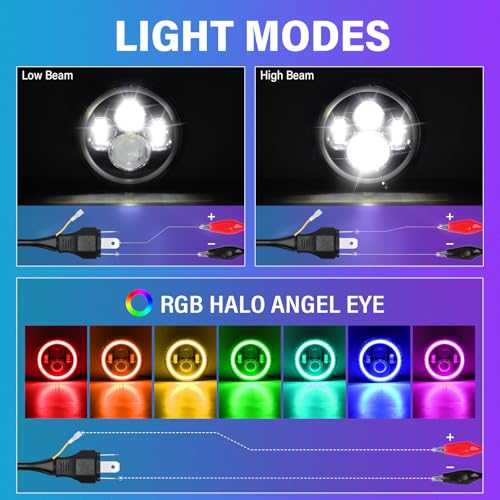 Faro LED para Moto con Halo RGB Multifunción y Luz Intermitente Alta Baja 7" 5