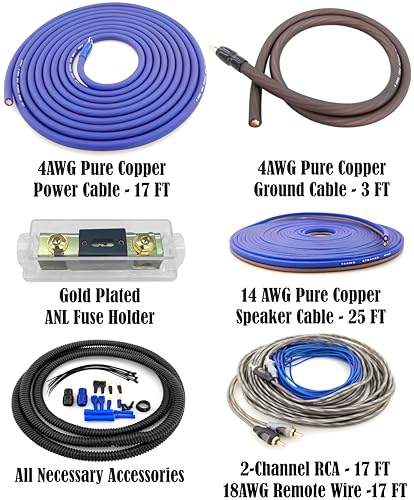 Zhevrax 4 Gauge 100% Copper OFC Complete Amplifier Wiring Kit | True Spec 4 AWG (American Wire Guage) for Automotive Car Audio Subwoofer Amp Install (incl Power Ground Cable RCA Speaker Remote Wires) - Thumbnail 2