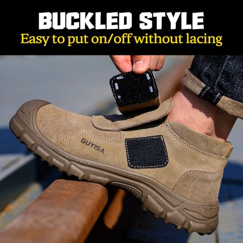 Image of GLANOUDUN Steel Toe Boots for Men, Welding Work Boots with Puncture-Resistant Midsole, High Top Hook and Loop Safety Footwear for Welding Workshop Construction Warehouse Factory