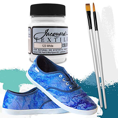 Moshify Jacquard Products White Textile Color Fabric Paint Made In Usa - Jac1123 2.25-Ounces - Bundled Brush Set #TOP6