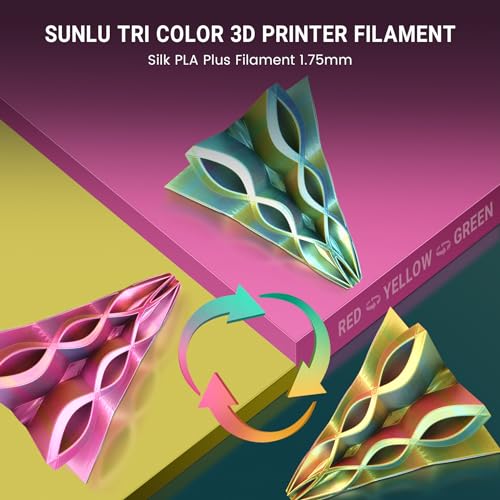 Image of SUNLU Silk Triple Color Pla Filament, Silk PLA 3D Printer Filament 1.75mm, Shiny Silk Texture, Dimensional Accuracy + /- 0.02mm, 1KG Spool (2.2 lbs), PLA Silk Triple Color (Red Yellow Green)