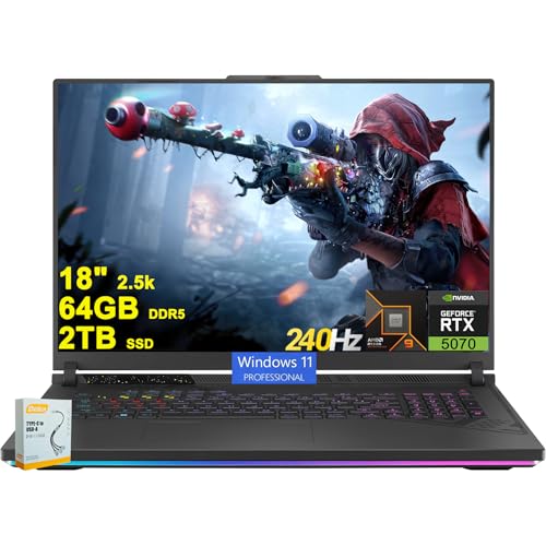 Image of ASUS ROG Strix G18 G814 Gaming Laptop | 18 inch 2560x1600 240Hz 100% DCI-P3 | AMD 16-core Ryzen 9 9955HX (>i9-14900HX) | 64GB DDR5 2TB SSD | GeForce RTX 5070 DLSS4 | RGB Backlit Win11Pro w /DLCA Accessory