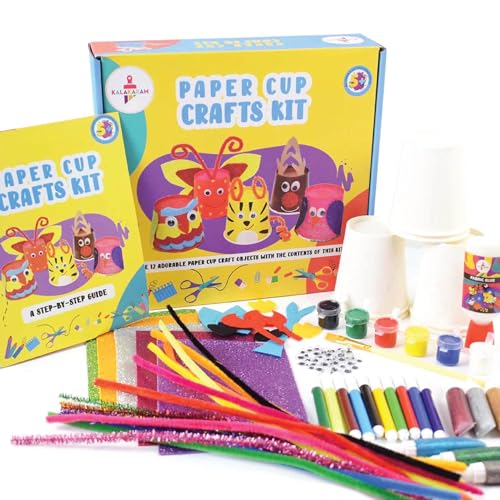 Image of Kalakaram DIY Paper Cup Craft Kit, Paper Cup Painting & Coloring Activity Kit | Art and Craft Kit | Creative Activity Kit | Birthday Gift Kit for Teens, Girls, & Kids Age 6, 7, 8, 9, 10, 11, 12, 13+