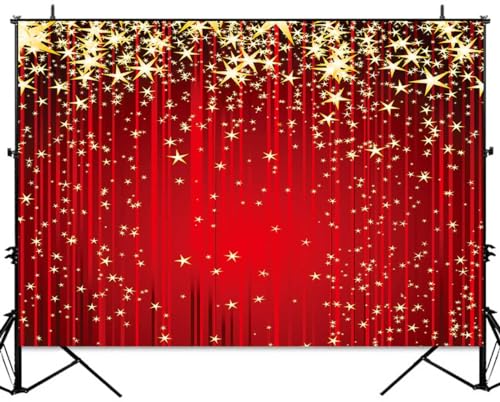 Condition photo showing New/Like New for sensfun red curtain gold star backdrop red carpet sparkle glitter stars christmas photography background vip hollywood party indian birthday decorations banner photoshoot photo booth props 7x5ft