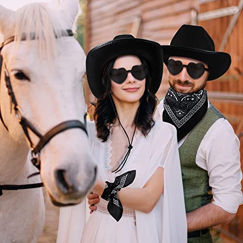Image of Coume 6 Sets Cowboy Hat with Heart Sunglasses and Paisley Bandanas Western Cowgirl Hat for Cosplay Costume Adults(Pink,Black)