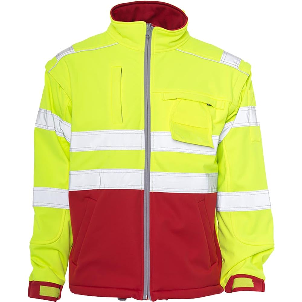 Softshell-Jacke 33751 HiVis – Arbeitsjacke mit Stretch Reflexstreifen, abnehmbaren Ärmeln, Ausweishalter & Zip-in-Funktion für Midi-Parka 33852 – winddicht und wasserabweisend
