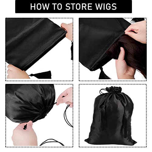 12 Pcs Large Silk Satin Bags Hair Storage Bag With Drawstring Tassel for Packaging Wigs-Bundles-Hair Extensions and Hair Tools 11.8x15.7Inch Multipurpose Large Bags4