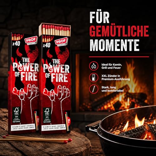 jameitop® 2 Pack XXL BBQ Streichhölzer 20 cm Zündhölzer The Power of Fire