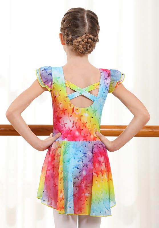Image of DIPUG Ballet Leotards for Girls Ballet Leotard with Skirt Toddler Dance Leotards Flutter Sleeve and Criss-Cross Back