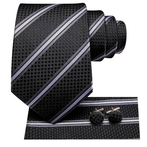 Image of Dubulle Mens Paisley Floral Silk Tie for Men Striped Necktie and Pocket Square Cufflinks Set Wedding Business